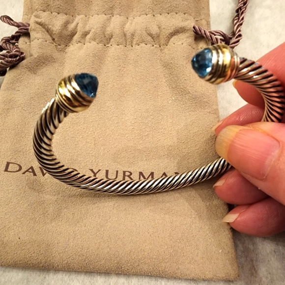 David Yurman Blue Topaz Cable Cuff - Picture 2 of 5